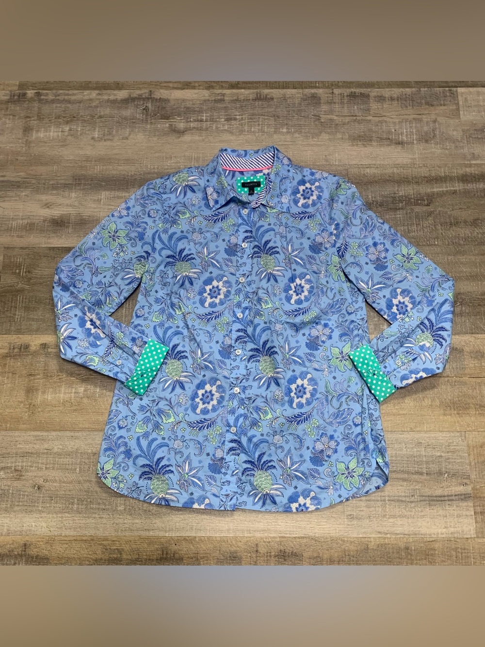 Talbots Women's XS Blue Floral Long Sleeve Shirt Button Up Top